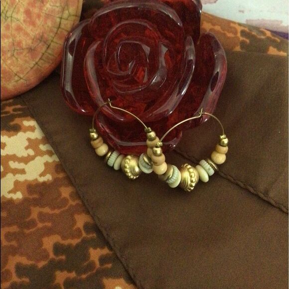 Vintage Beaded Hoop Wire Earrings Pierced Hoops - Picture 3 of 11